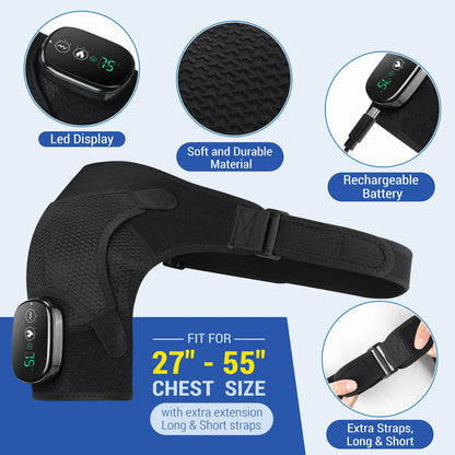 Premium 2-in-1 Electric Heating Shoulder Massager and Adjustable Heated Back Brace for Pain Relief and Muscle Relaxation