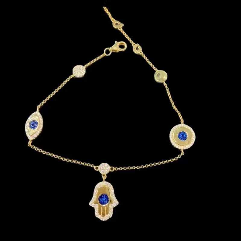 Demon Eye Jewelry Set with Necklace, Bracelet, and Earrings in Gold Tone