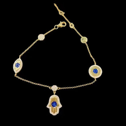 Demon Eye Jewelry Set with Necklace, Bracelet, and Earrings in Gold Tone