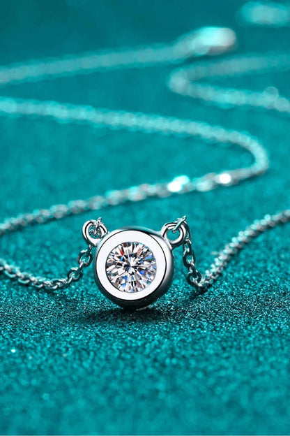 Sterling silver moissanite pendant necklace with adjustable chain and sparkling 1-carat center stone