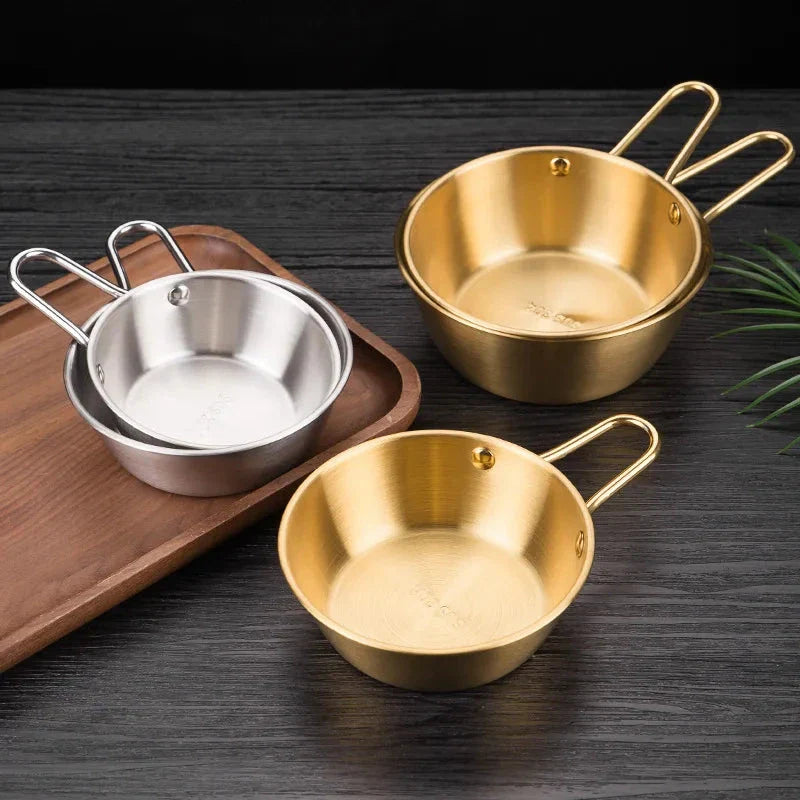 Elegant gold plated stainless steel serving bowls in various sizes, perfect for soups, salads, and more