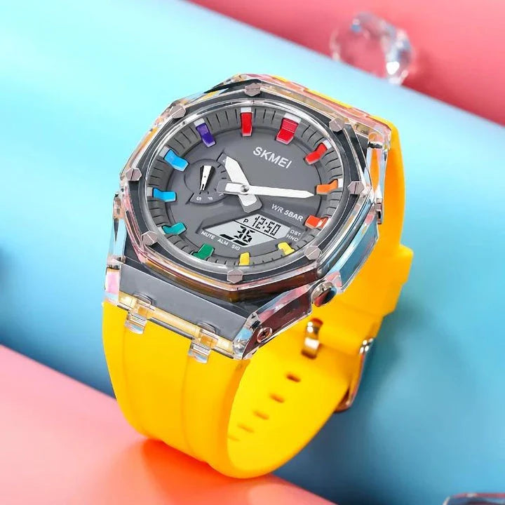 A durable, waterproof digital sports watch with LED lighting for easy reading in any conditions
