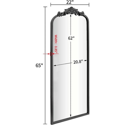 Elegant Arch Full-Body Wall Mirror with Vintage Ornate Frame - Durable Aluminum Construction, High-Definition Glass, Versatile Placement Options