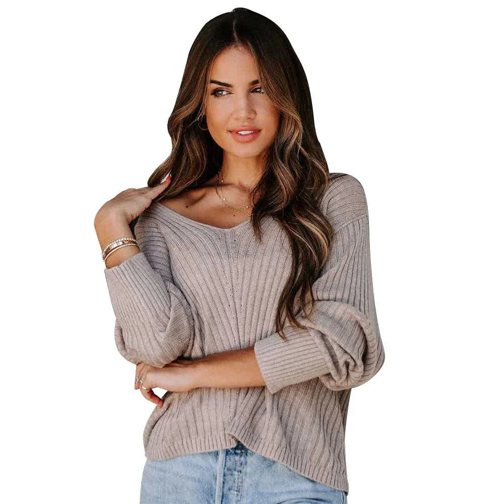 A cozy and stylish long sleeve v-neck sweater in various colors, perfect for casual wear and everyday outfitting.