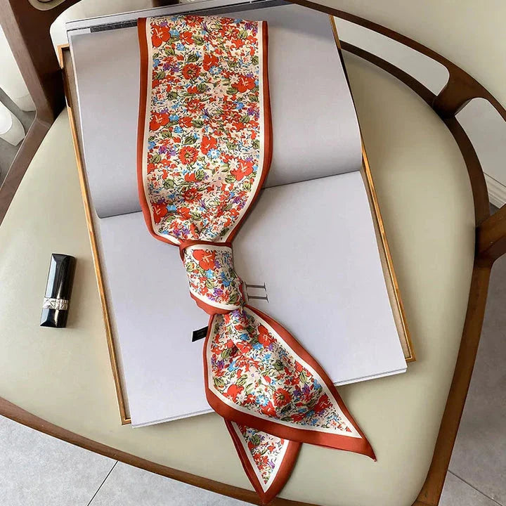 Floral print long polyester scarf in white, a versatile and stylish accessory for all seasons