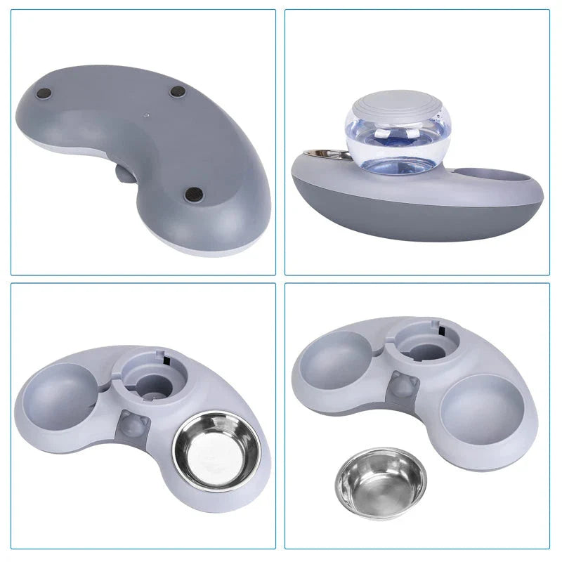 Automatic Pet Water Dispenser & Elevated Dual Cat Bowls - Gravity-fed water dispenser and tilted, elevated bowls for convenient and comfortable pet feeding