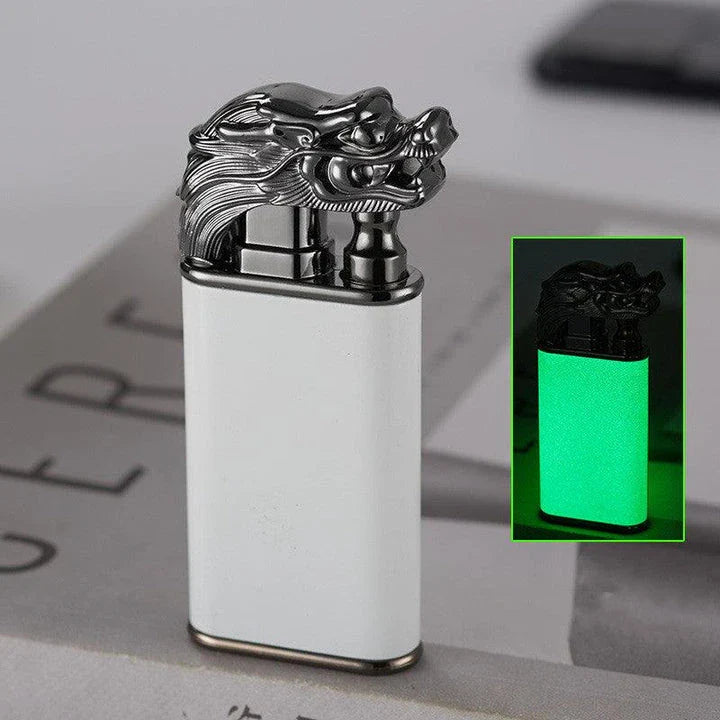 Multipurpose windproof lighter with a dragon or dolphin design, featuring a dual-flame and wind-resistant construction for versatile use.