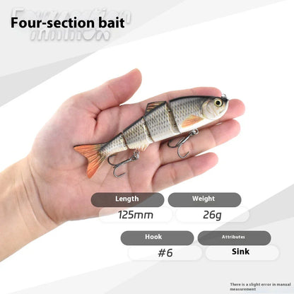 Flexible Multi-section Fish Lure with lifelike swimming action, corrosion-resistant hook, and 3D simulation eye