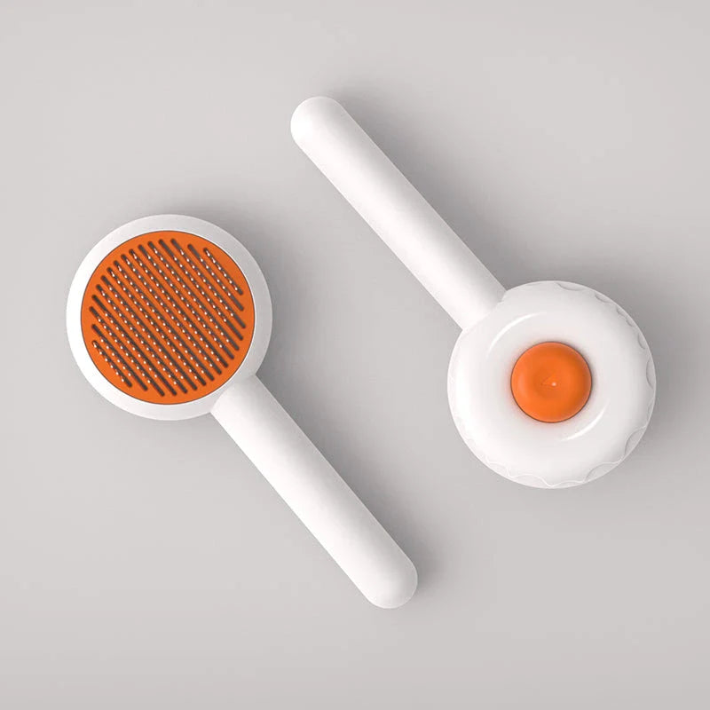 Hamburger-shaped cat brush comb with customizable grooming options to reduce shedding and hairballs for a cleaner home