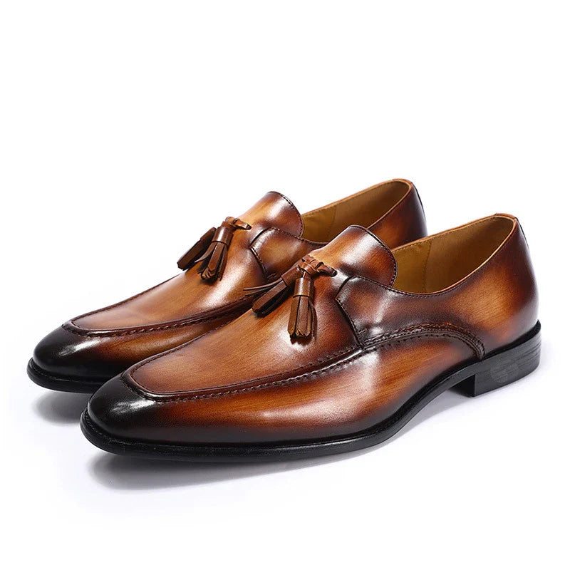 Premium casual leather loafers for men in black, brown, and blue colors with a sleek, low-profile design and durable rubber soles