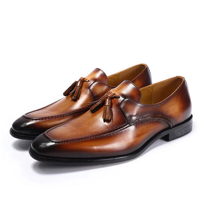 Premium casual leather loafers for men in black, brown, and blue colors with a sleek, low-profile design and durable rubber soles