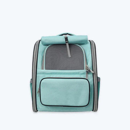 Breathable Oxford cloth pet carrier bag in grey, yellow, and blue colors with double-shoulder straps for comfortable carrying