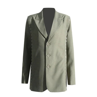 Autumn 2024 women's blazer with notched metal buckle decoration, available in black and green colors