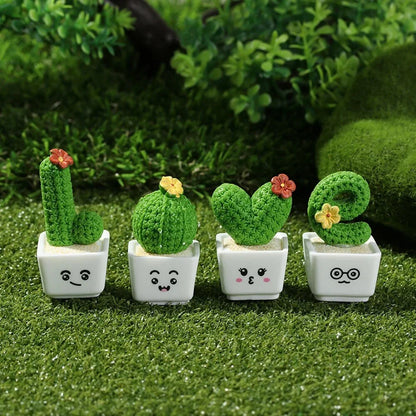 Charming miniature resin cactus figurines in various styles, perfect for decorating your home, office, or car