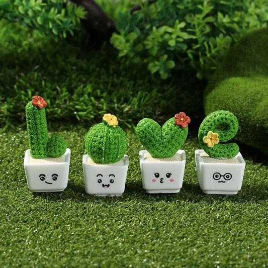 Charming miniature resin cactus figurines in various styles, perfect for decorating your home, office, or car
