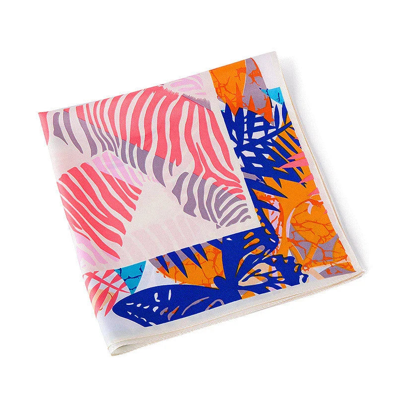 Luxury Spring Leaves Silk Square Scarf with vibrant, cartoon-inspired spring leaves design