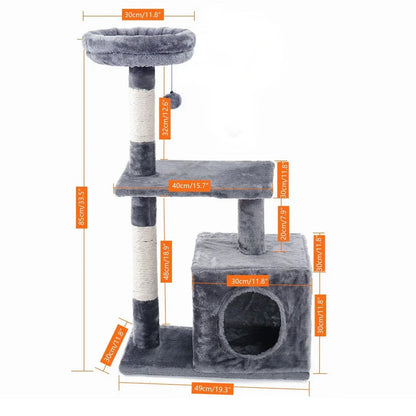 Cozy Cat Tree House with Ladder - A premium cat furniture piece featuring a spacious two-level design, sisal-covered scratching posts, and a convenient built-in ladder for your feline friend's comfort and enrichment.
