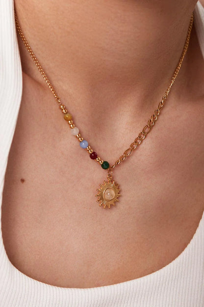 Radiant Opal Sun Pendant Necklace - Premium Titanium Steel Necklace with Captivating Opal-Infused Sun Pendant