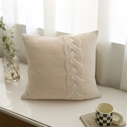 Cozy Nordic-inspired knit pillow cover with large twist design in multiple colors for stylish home decor