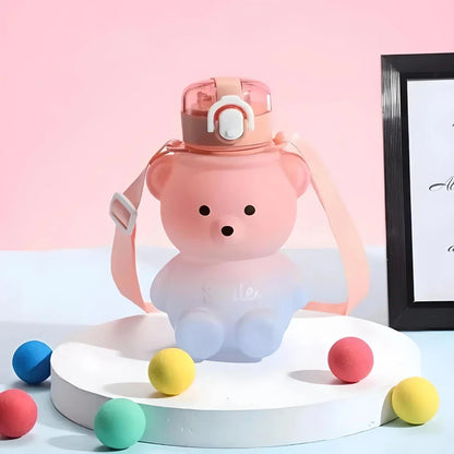 Gradient bear-themed water bottle with straw for refreshing and stylish hydration on the go