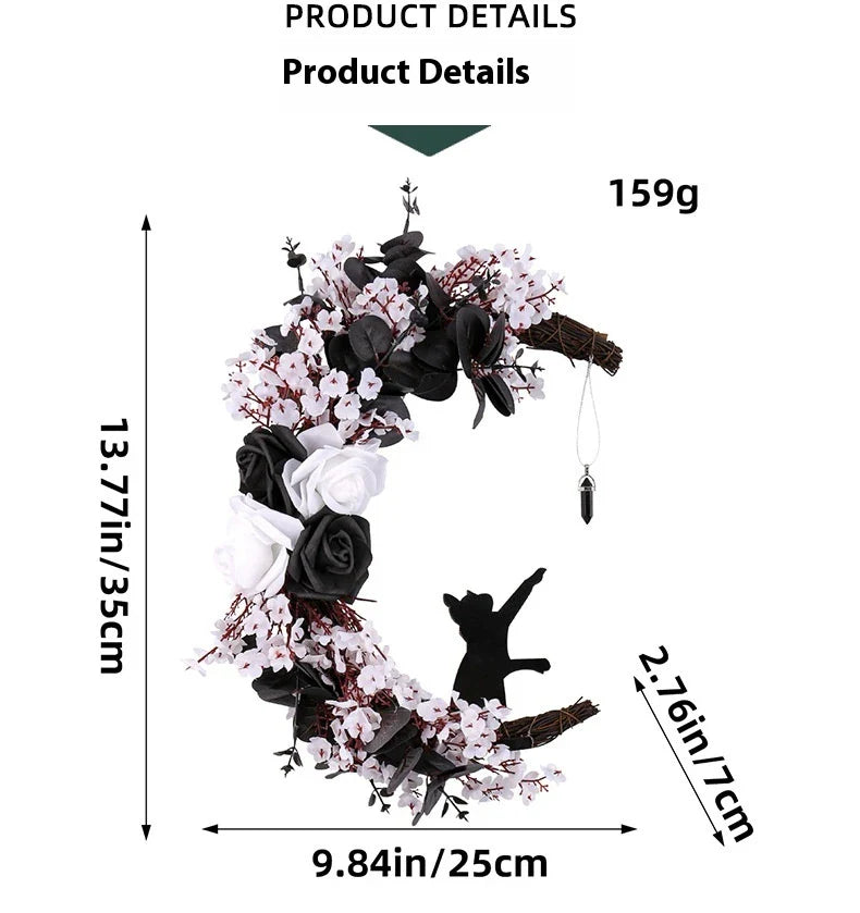 Halloween White Flower Black Rose Dried Wood Moon Cat Garland Ornaments