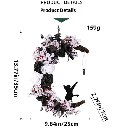 Halloween White Flower Black Rose Dried Wood Moon Cat Garland Ornaments