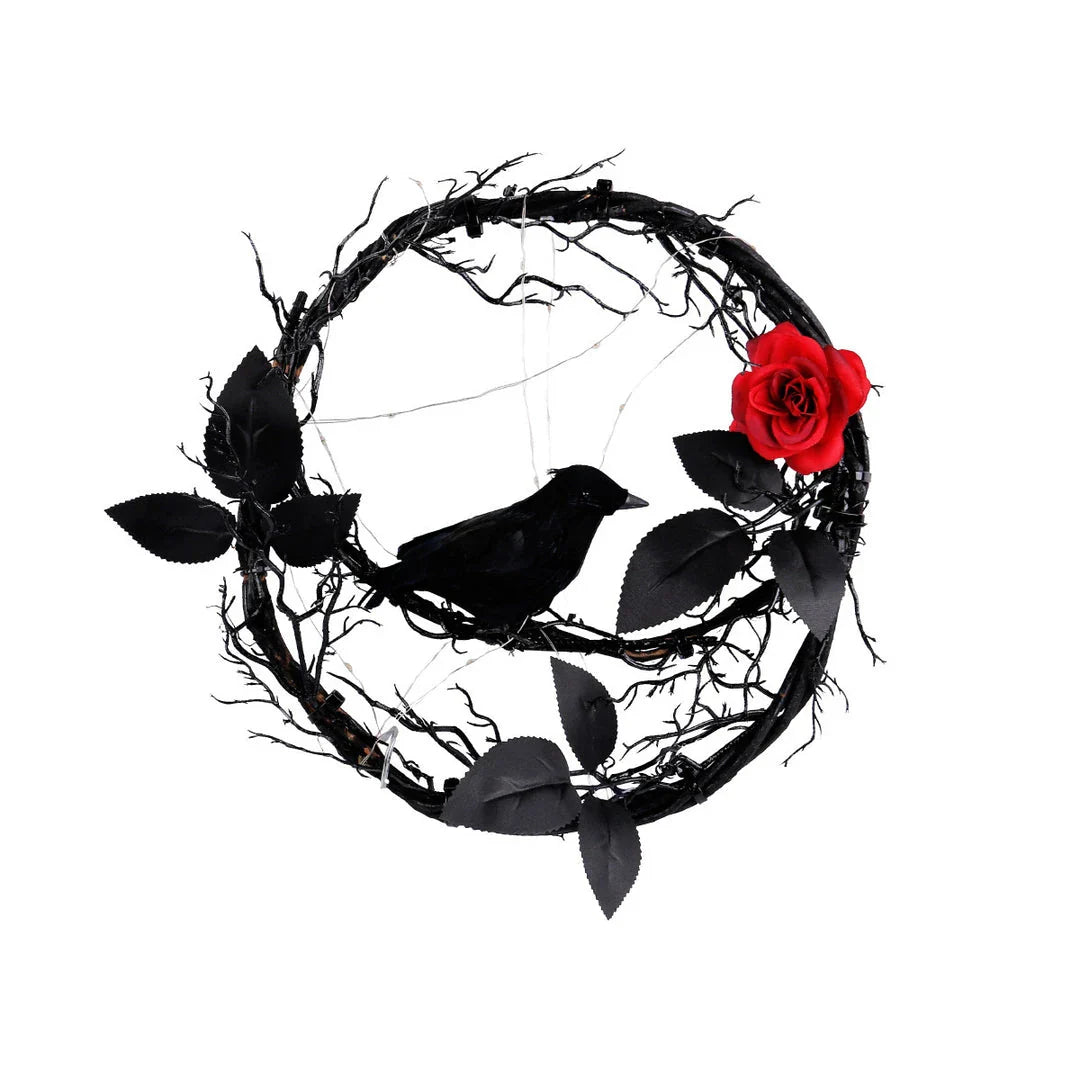 Glowing Dead Wood Black Crow Halloween Garland Decoration with Eerie Lighting Effect