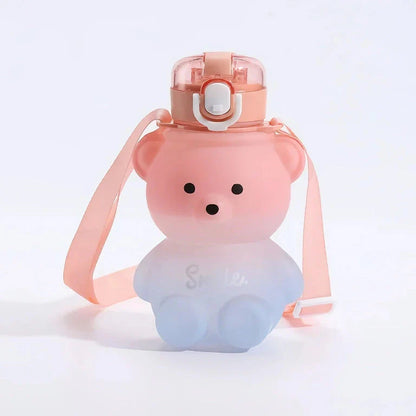 Gradient bear-themed water bottle with straw for refreshing and stylish hydration on the go