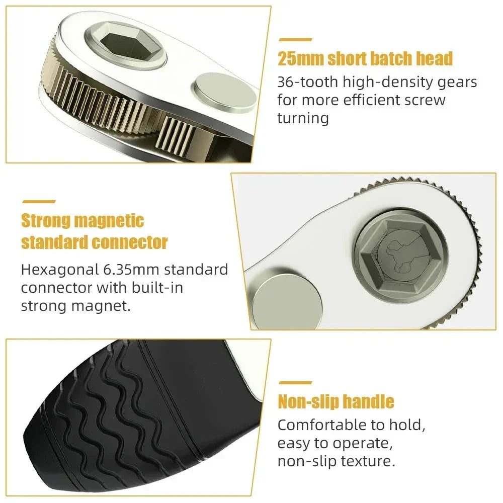 Compact Ratchet Wrench Screwdriver with Magnetic Adsorption for Precise Repair Work in Tight Spaces