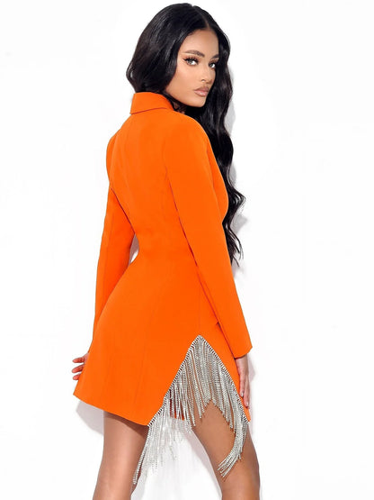 Stylish one-shoulder long-sleeve toast-colored fashion suit with short A-line skirt