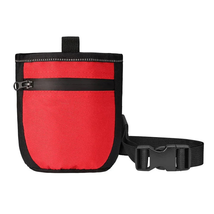 A durable and waterproof dog treat pouch with a magnetic closure, large capacity, and versatile wearing options for hands-free training sessions.