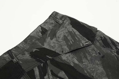 Graffiti camouflage print straight-leg jeans with a high-waist design for a flattering, comfortable fit