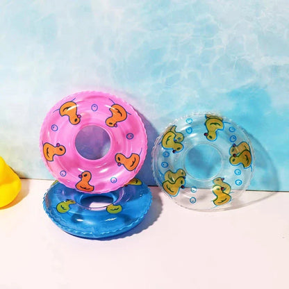Colorful inflatable swim rings designed to float and entertain children during bath time and pool activities