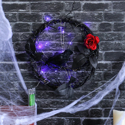 Glowing Dead Wood Black Crow Halloween Garland Decoration with Eerie Lighting Effect