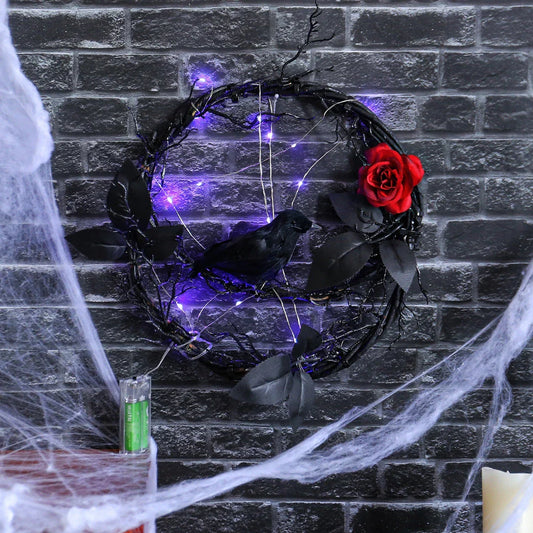 Glowing Dead Wood Black Crow Halloween Garland Decoration with Eerie Lighting Effect