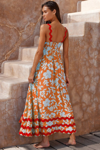 Floral Print Wavy Dress for Women - Stylish A-Line Beach Fashion with Vibrant Floral Pattern