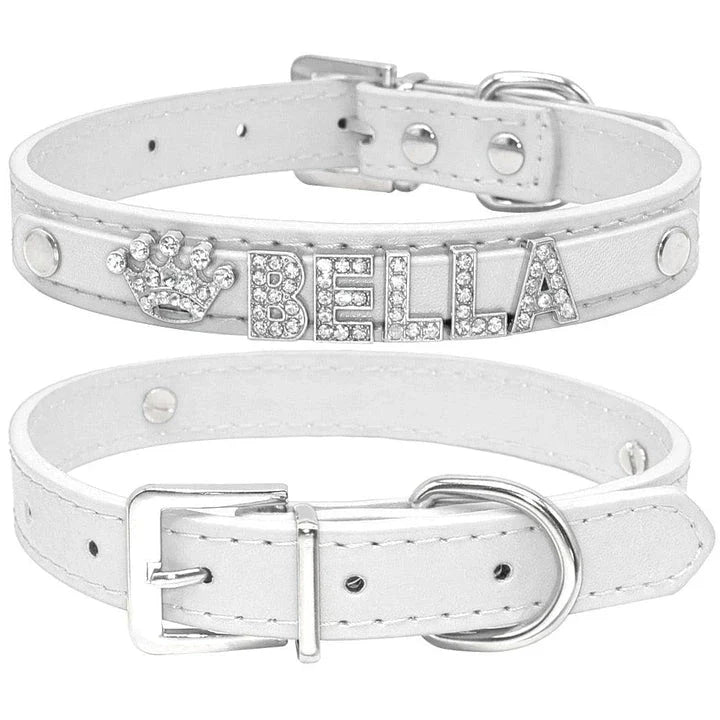 Dazzling Crystal Dog Collar made with premium leather and sparkling crystals, designed to elevate your pup's style