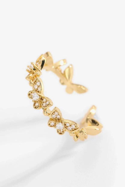 Butterfly-themed titanium steel open ring with zircon accents, a versatile and stylish accessory.