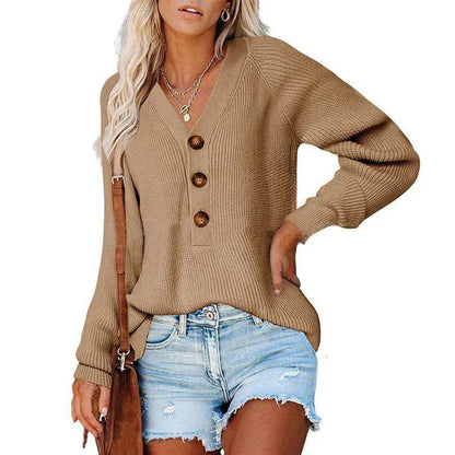 Premium V-Neck Knit Sweater for Women in a variety of colors including white, khaki, pink, red, purple, gray, black, light brown, orange, blue, and light blue