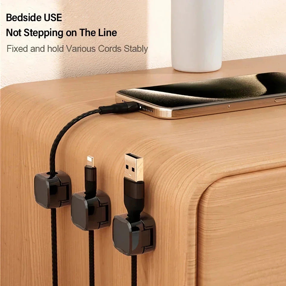Premium Magnetic Cable Organizer with one-handed magnetic clamping and 60° rotating shaft for easy cord management