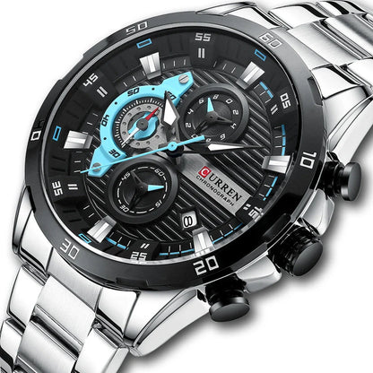 Trendha men's quartz watch with stainless steel band in various color options