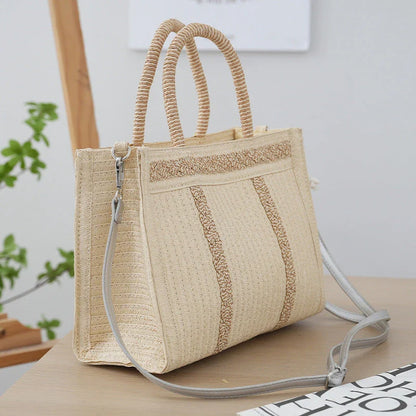 Large Capacity Women's Crossbody Tote Bag with Woven Pattern and Adjustable Strap