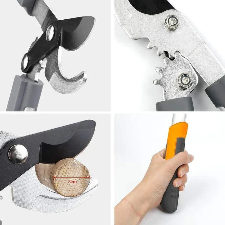 Professional Ratchet Pruning Shears with Extendable Long Handle for Effortless Gardening and Plant Maintenance