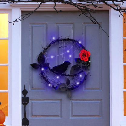 Glowing Dead Wood Black Crow Halloween Garland Decoration with Eerie Lighting Effect