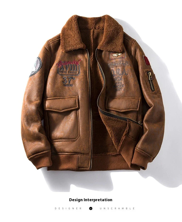 Cozy lambswool fleece-lined suede jacket in classic black and brown colors