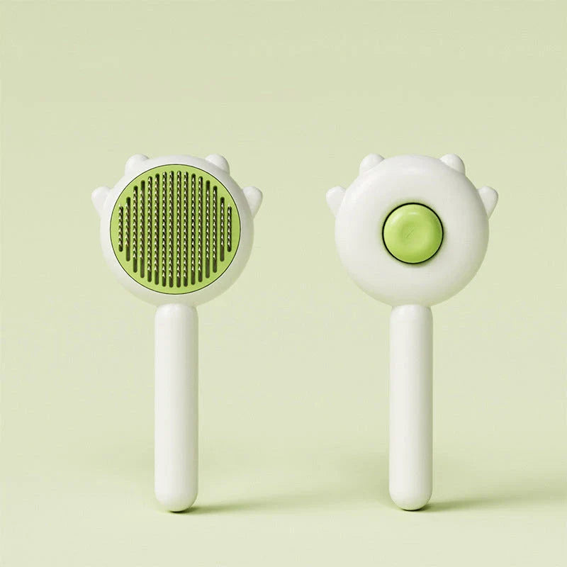 Hamburger-shaped cat brush comb with customizable grooming options to reduce shedding and hairballs for a cleaner home