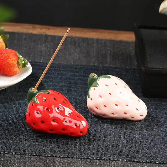 Porcelain strawberry-shaped incense holder with a soothing and calming design for aromatherapy and home decor
