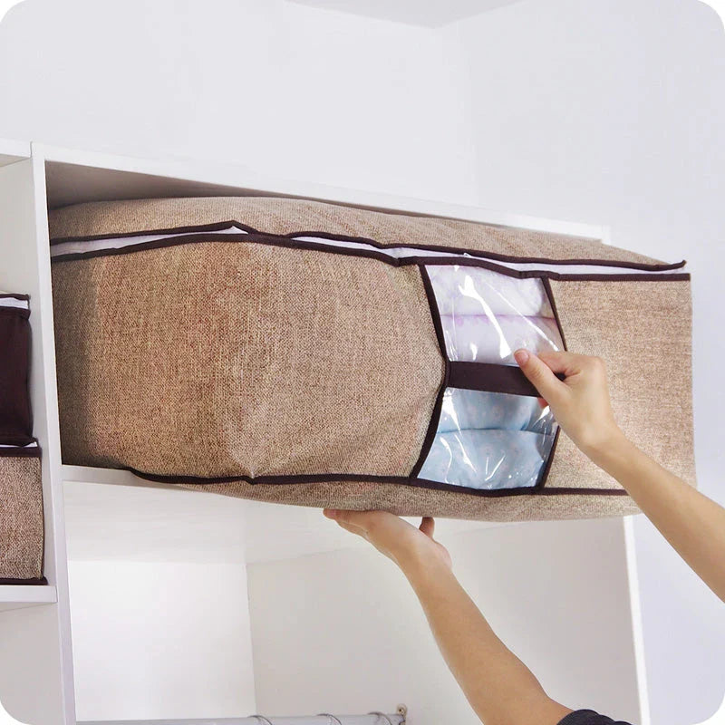 Foldable Under Bed Storage Bag in various sizes, made of moisture-proof non-woven fabric with double-sided handles for easy access and organization