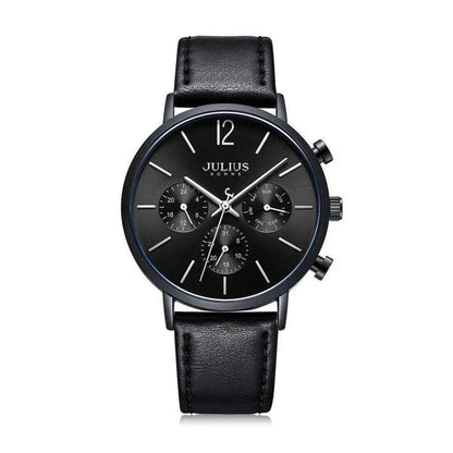 A sophisticated multi-function quartz watch with a sleek design, water-resistant construction, and versatile features.