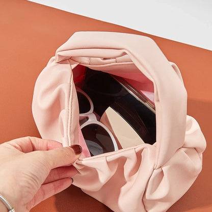 Large Luxury PU Leather Cosmetic Bag in Pink Color with Sleek Design and Ample Storage Space